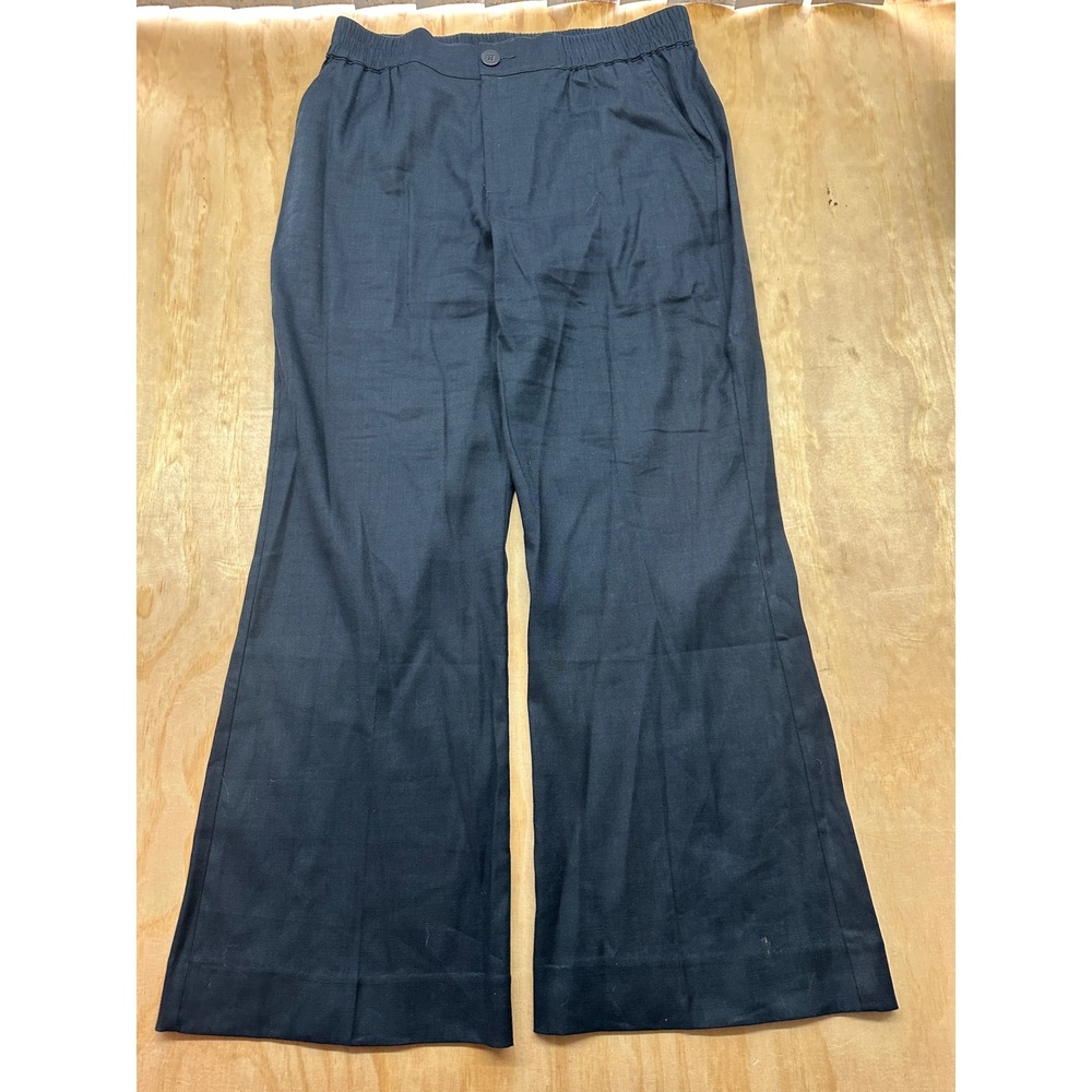 Cabi 6425 Navy Blue Linen Blend Wide Leg Elastic Waist Trousers Pants Womens L